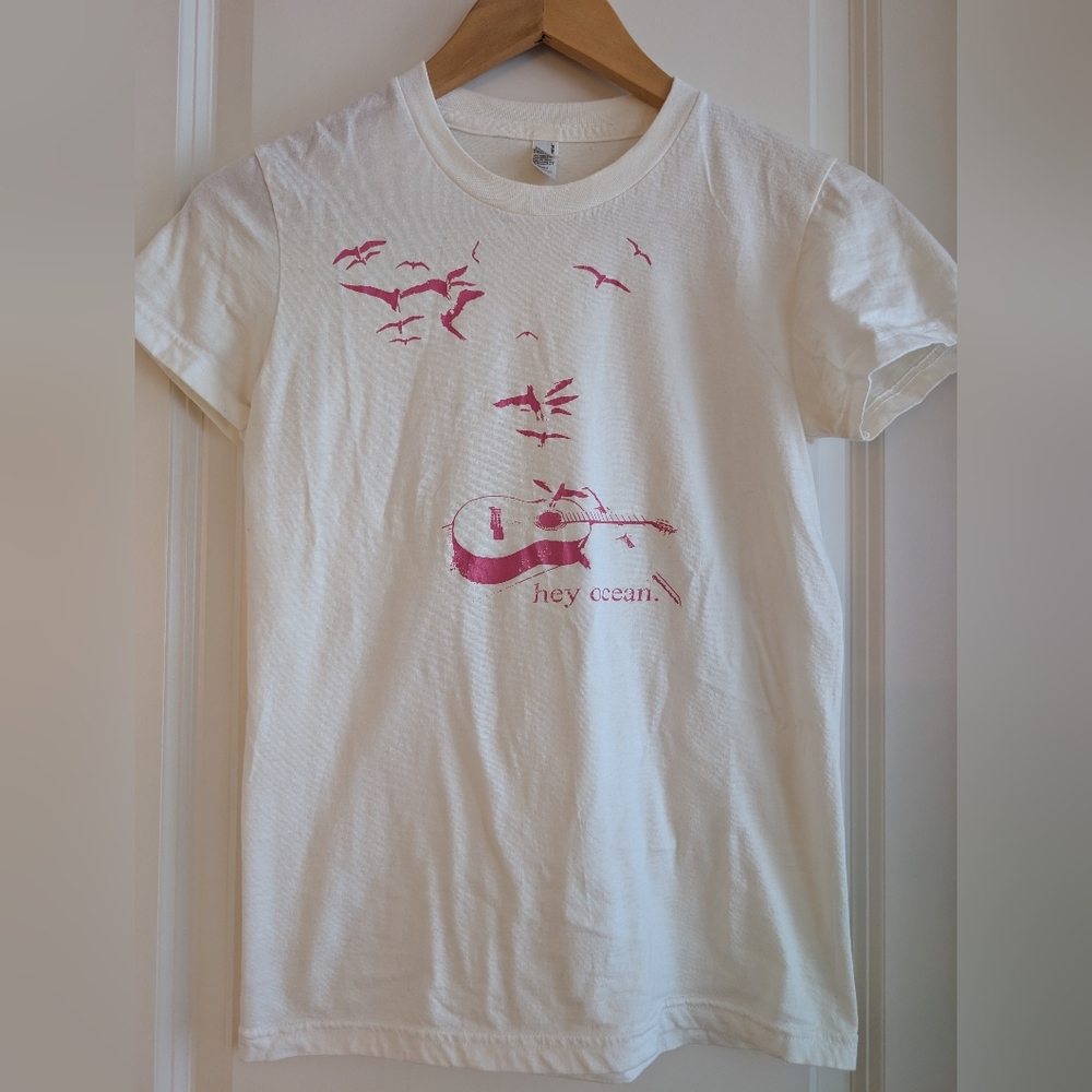 American Apparel | Hey Ocean Band Tee | White with Pink Graphic | S
